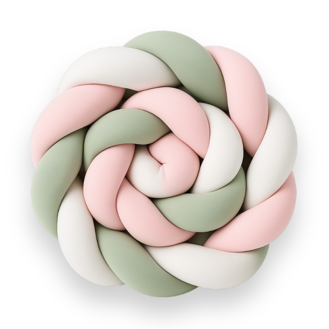 Light Pink, Sage & White Braided Bumper