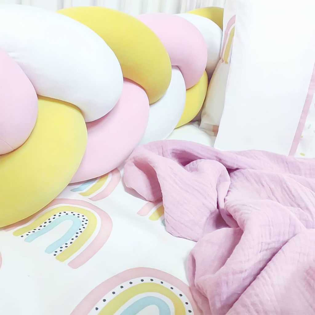 Light Pink, Yellow & White Braided Bumper - Image 2