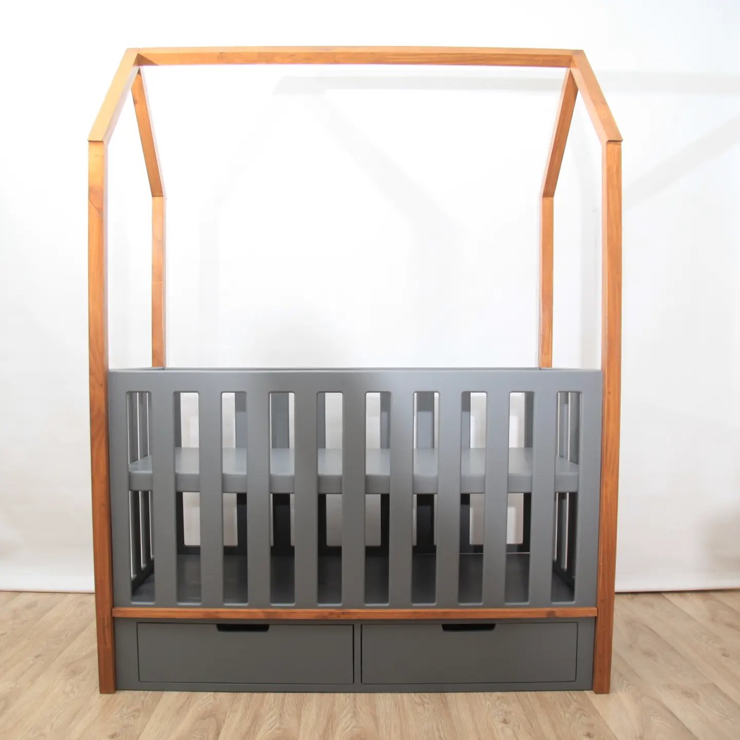 Dark Grey Drawer House Cot